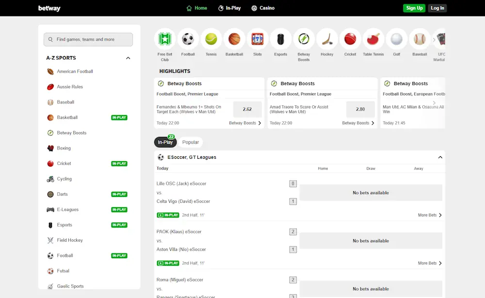Betway Sportsbook Screenshot
